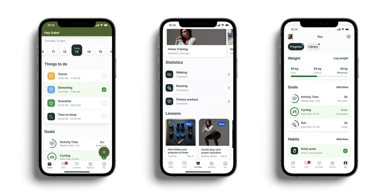 A mockup of the coaching app showcasing the different features.